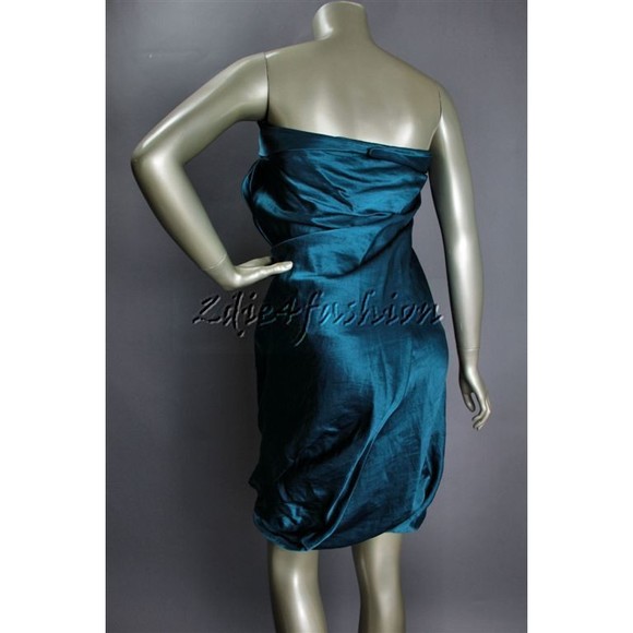 $2295 NWT DONNA KARAN Electric Teal Sateen Strapless Dress 6 - Picture 5 of 7